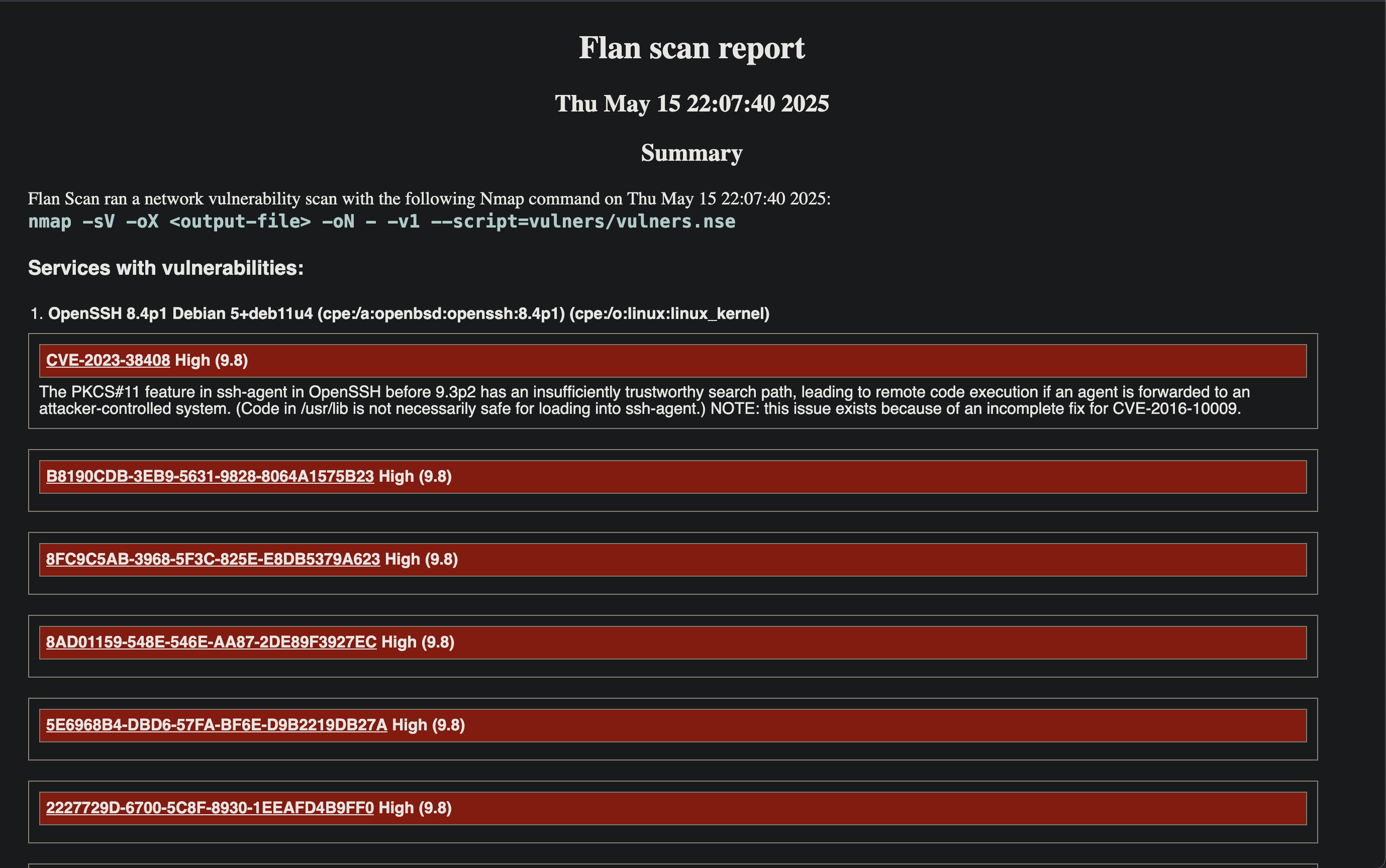 Flan Scan Results